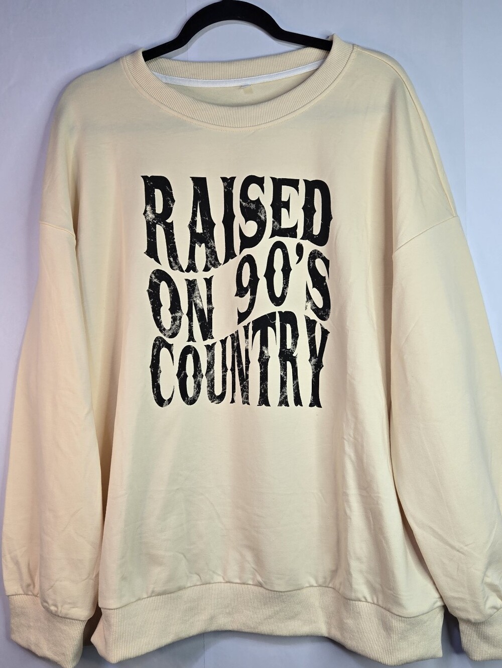 Raised On 90's Country Women Size 2XL Cream Sweatshirt With Black Graphic Logo